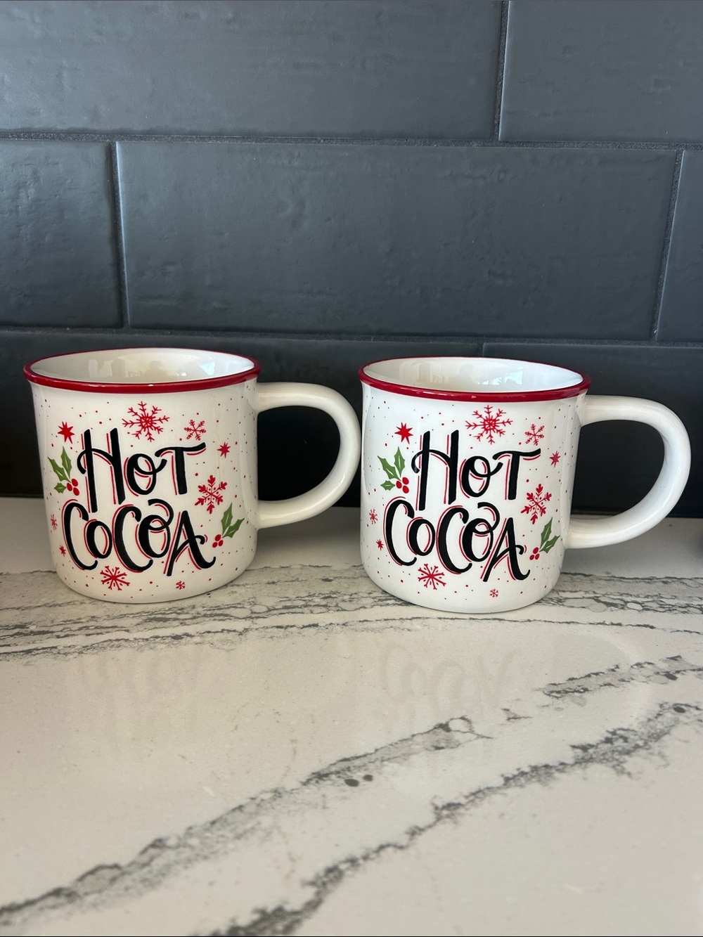 Festive Hot Cocoa Ceramic Mug - White with Red Accents